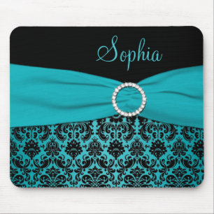 Alfombrilla De Ratón Damasco verde azulado y negro Mousepad