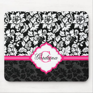 Alfombrilla De Ratón Damascos florales blancos y rosados negros