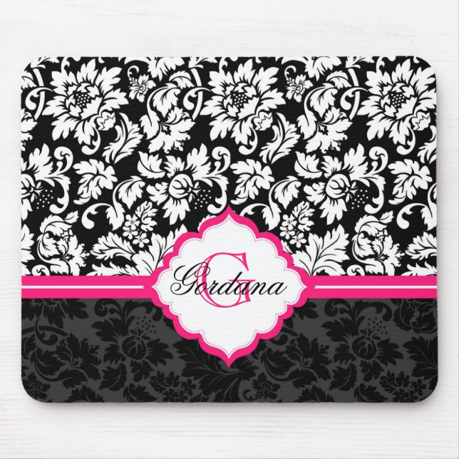 Alfombrilla De Ratón Damascos florales blancos y rosados negros (Frente)