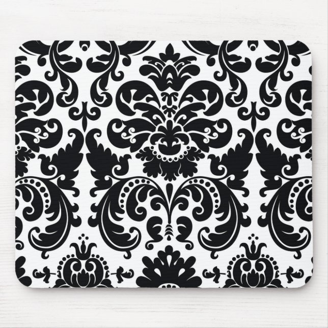 Alfombrilla De Ratón Damask Black Elegant Moda computadora almohadilla  (Frente)