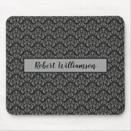 Alfombrilla De Ratón Damask negro y gris monogramado
