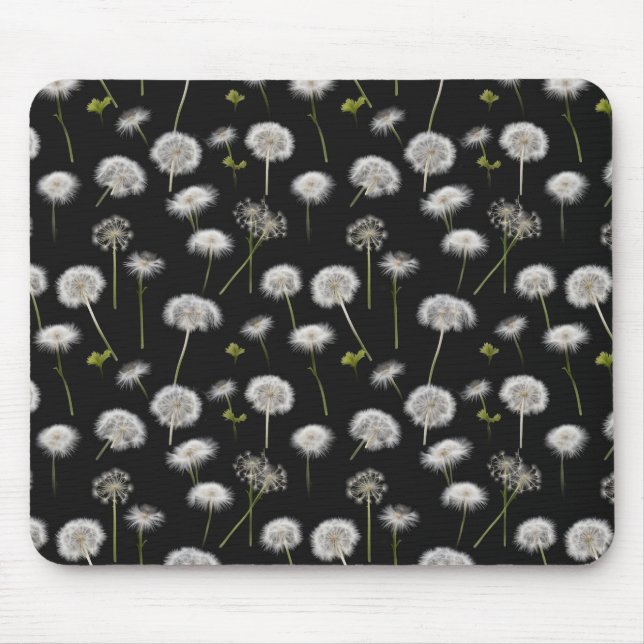 Alfombrilla De Ratón Dandelions ondulados sobre negro (Frente)