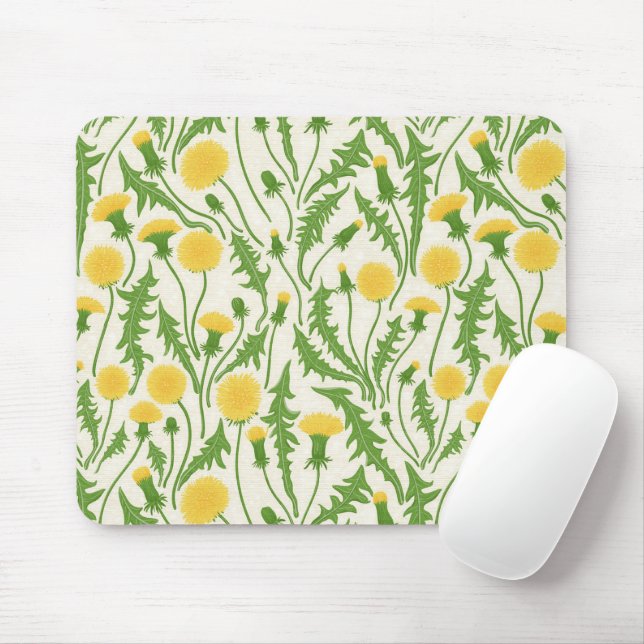 Alfombrilla De Ratón Dandelions, verde, amarillo y blanco (Con ratón)
