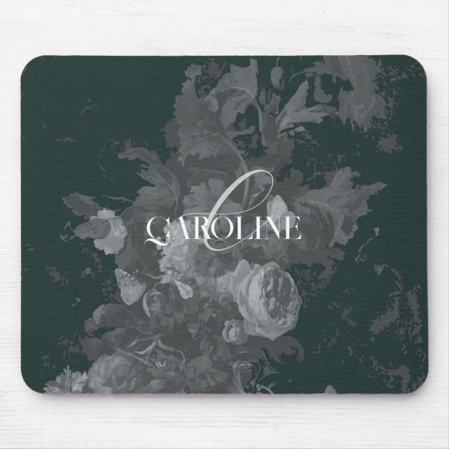 Alfombrilla De Ratón Dark Academia Floral Vida Aún Oscura Verde (Frente)