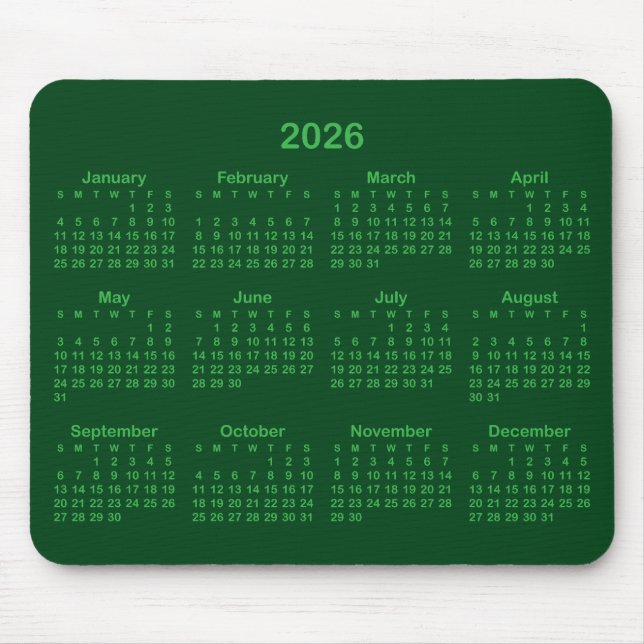 Alfombrilla De Ratón Dark and Kelly Green 2026 Calendar (Frente)