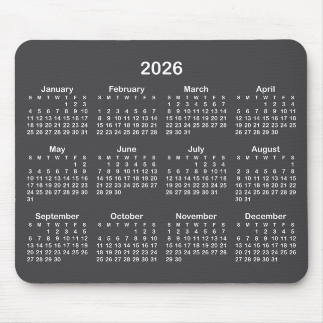 Alfombrilla De Ratón Dark Grey and White 2026 Calendar (Frente)