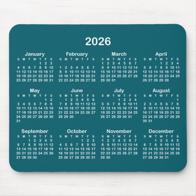 Alfombrilla De Ratón Dark Teal and White 2026 Calendar (Frente)