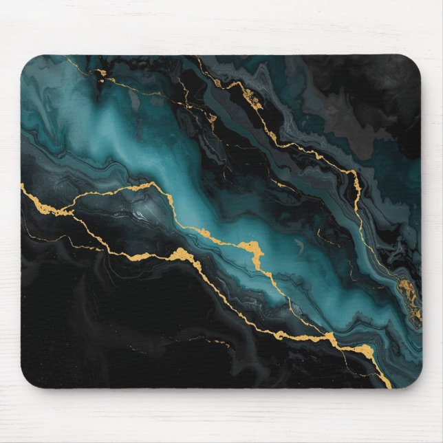 Alfombrilla De Ratón Dark Teal & Gold Marble Statement Mousepad (Frente)