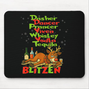 Alfombrilla De Ratón Dasher Dancer Whisky Vodka Tequila Blitzen Cristo