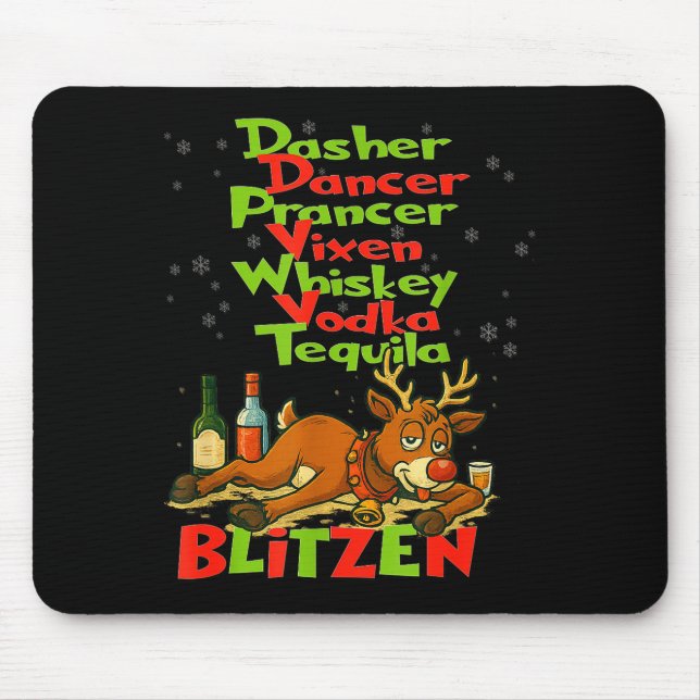 Alfombrilla De Ratón Dasher Dancer Whisky Vodka Tequila Blitzen Cristo (Frente)