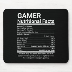 Alfombrilla De Ratón Datos de nutrición para jugadores Videojuegos Info