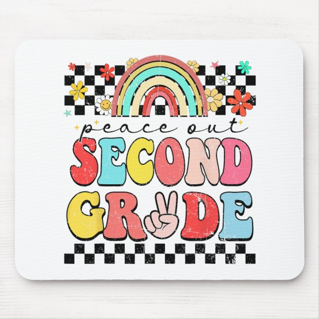 Alfombrilla De Ratón De 2º Grado, Retro Groovy Feliz Día De Colegio (Frente)