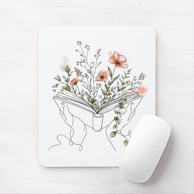 Alfombrilla de ratón de arte de línea botánica de  (Con ratón)
