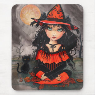 Alfombrilla de ratón de bruja de Halloween gato