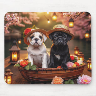Alfombrilla de ratón de cachorros de Bulldog y Pug