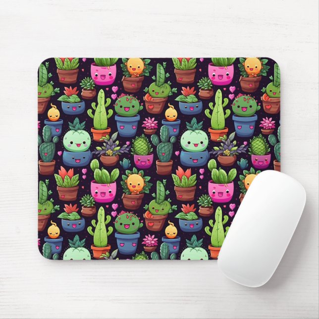 Alfombrilla de ratón de cactus Kawaii (Con ratón)