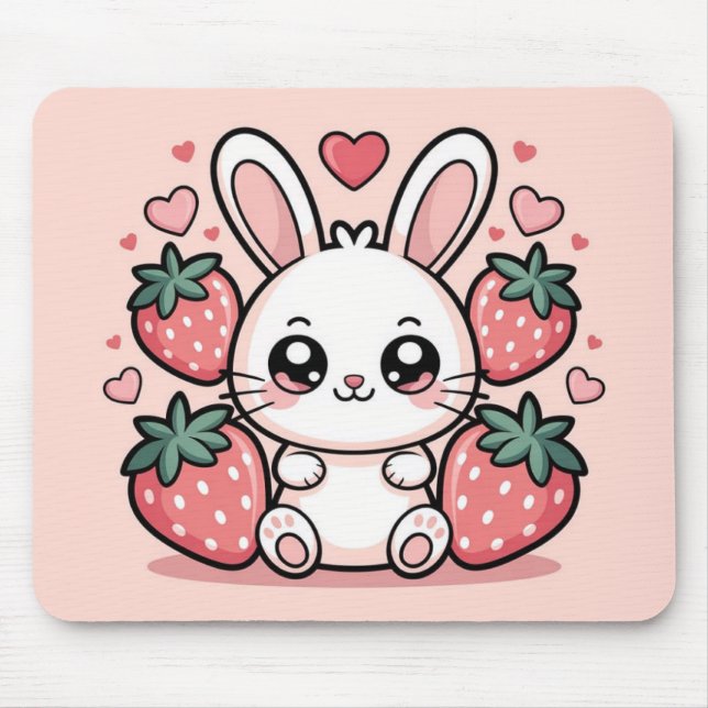 Alfombrilla de ratón de conejo de fresa Kawaii (Frente)