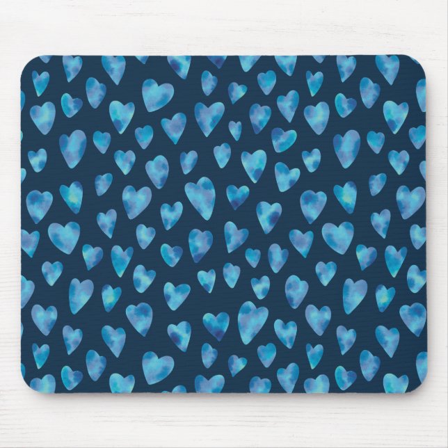 Alfombrilla de ratón de corazón de acuarela azul m (Frente)