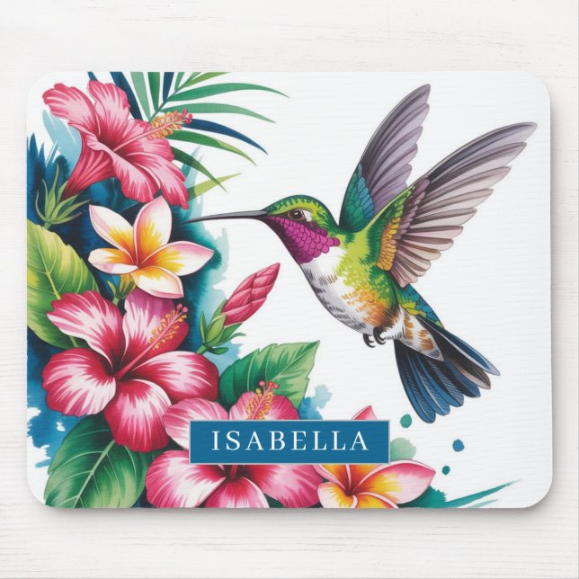 Alfombrilla de ratón de flores tropicales y colibr (Frente)
