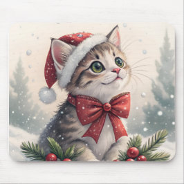 Alfombrilla de ratón de gatito nevado de Navidad