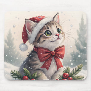 Alfombrilla de ratón de gatito nevado de Navidad