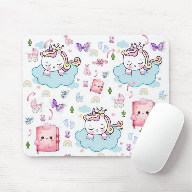 Alfombrilla de ratón de gato arcoíris unicornio ro (Con ratón)