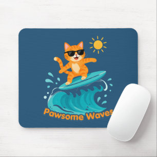 Alfombrilla de ratón de gato naranja surfista de o