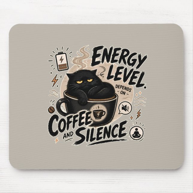 Alfombrilla de ratón de gato negro con energía de  (Frente)