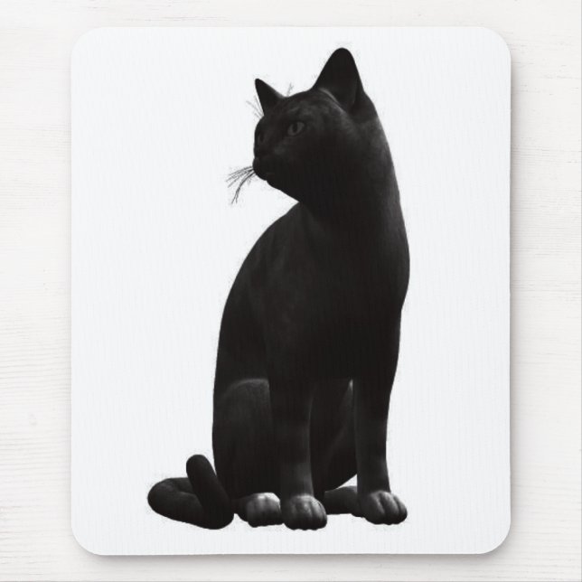 Alfombrilla de ratón de gato negro sentado (Frente)