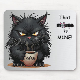 Alfombrilla de ratón de gato sosteniendo taza de c