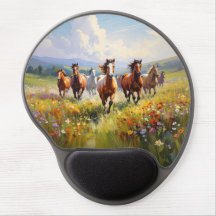 Caballos Salvajes Corriendo en una Pradera de Flor