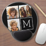 Alfombrilla De Ratón De Gel Collage de fotos negro y blanco de moda con monogr<br><div class="desc">Utiliza 3 fotos cuadradas para crear un regalo único y personal. O puedes mantener al cachorro hipster y hacer un keepsake de moda. Si necesita ajustar las imágenes,  haga clic en la herramienta personalizar para realizar cambios.</div>