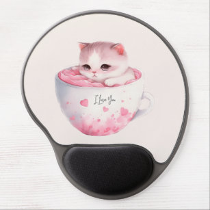 Alfombrilla De Ratón De Gel Kawaii Pink Chibi Cat Con Una Corona Cuidadosa