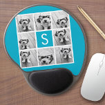 Alfombrilla De Ratón De Gel Monograma del Personalizado Aqua Blue Collage de f<br><div class="desc">Puedes usar fotos de Instagram para este diseño. Utiliza 8 fotos cuadradas para crear un regalo único y personal. O puedes mantener al cachorro hipster y hacer un keepsake de moda. Si necesita ajustar las imágenes,  haga clic en la herramienta personalizar para realizar cambios.</div>