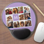 Alfombrilla De Ratón De Gel Monograma del Personalizado de Collage de fotos de<br><div class="desc">Lilac púrpura Pastel moderno - Usa fotos de 11 cuadrados para crear un regalo único y personal. O puedes mantener al cachorro hipster y hacer un keepsake de moda. Si necesita ajustar las imágenes,  haga clic en la herramienta personalizar para realizar cambios.</div>