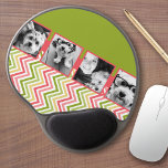 Alfombrilla De Ratón De Gel Personalizado 4 Collage de fotos Lime y Coral Chev<br><div class="desc">Una excelente manera de mostrar tus fotos cuadradas desde tu cuenta en línea. Un divertido diseño de banda zig zag resalta las imágenes.</div>