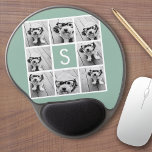 Alfombrilla De Ratón De Gel Personalizado de collage de fotos Monograma Mint V<br><div class="desc">Puedes usar fotos de Instagram para este diseño. Utiliza 8 fotos cuadradas para crear un regalo único y personal. O puedes mantener al cachorro hipster y hacer un keepsake de moda. Si necesita ajustar las imágenes,  haga clic en la herramienta personalizar para realizar cambios.</div>