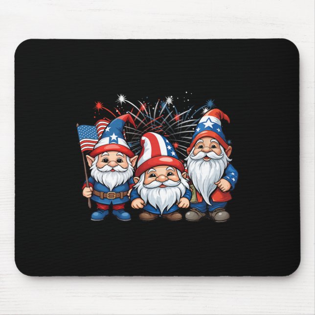 Alfombrilla De Ratón De Julio Gnomes Patrióticos Bandera Estadounidense (Frente)