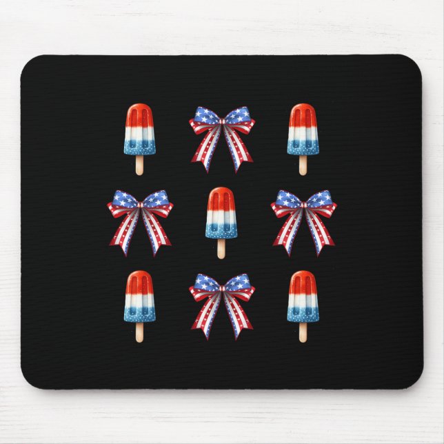 Alfombrilla De Ratón De Julio Popsicle Bows Coquette Bandera Americana  (Frente)