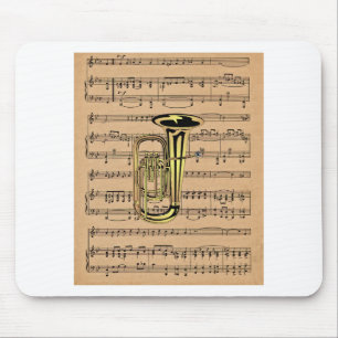 Alfombrilla De Ratón ~ de la tuba con el fondo de la partitura
