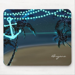 Alfombrilla de ratón de luces de playa de árboles 