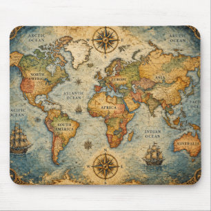 Alfombrilla de ratón de mapa del mundo vintage