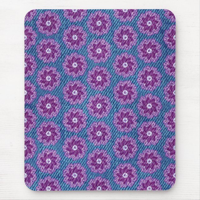 Alfombrilla de ratón de mezclilla y flores rosas y (Frente)