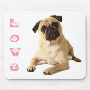 Alfombrilla de ratón de perro cachorro Pug de amor