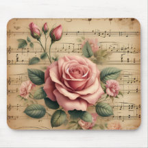 Alfombrilla de ratón de rosa y partitura