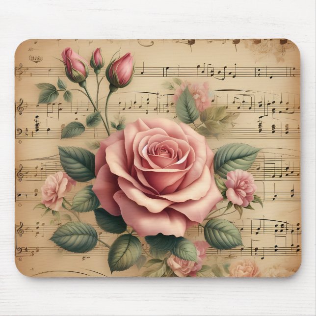 Alfombrilla de ratón de rosa y partitura (Frente)