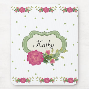 Alfombrilla de ratón de rosas rosadas y lunares ve