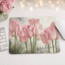 Alfombrilla de ratón de tulipanes rosas