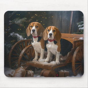 Alfombrilla De Ratón Decoración de los Navidades Beagle Snowy Sleigh