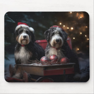Alfombrilla De Ratón Decoración de los Navidades de Bernedoodle Snowy S